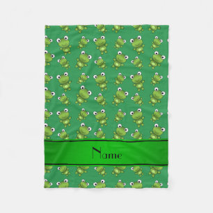Personalized name green frogs fleece blanket