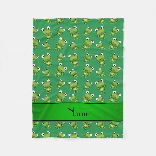 Personalized name green frogs fleece blanket (Front)