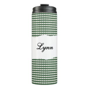 Personalized Name Green Gingham Pattern Thermal Tumbler