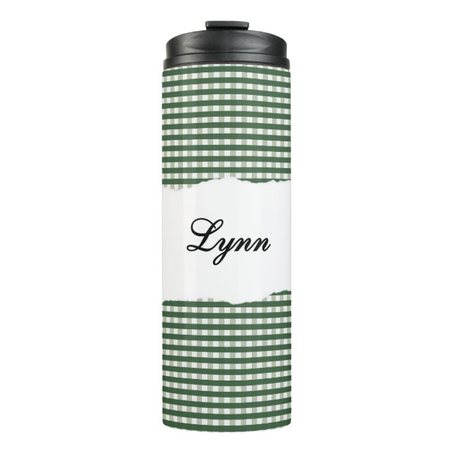 Personalized Name Green Gingham Pattern Thermal Tumbler (Front)