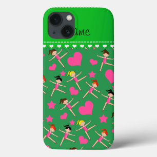 Personalized name green girl gymnasts hearts stars iPhone 13 case