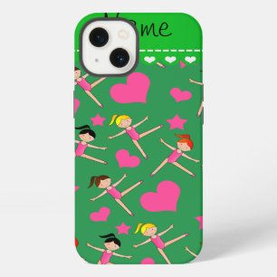 Personalized name green girl gymnasts hearts stars iPhone 13 case