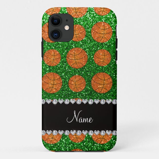 Personalized name green glitter basketballs Case-Mate iPhone case (Back)