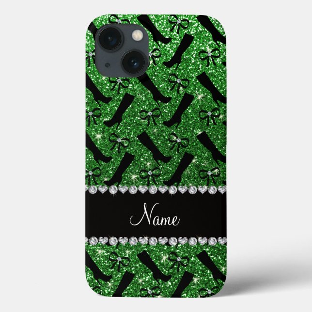 Personalized name green glitter boots bows Case-Mate iPhone case (Back)