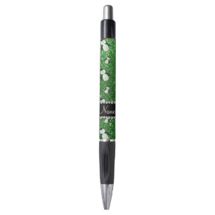 Personalized name green glitter penguins pen