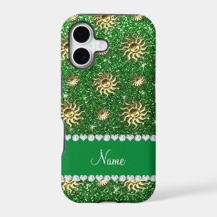 Personalized name green gold suns