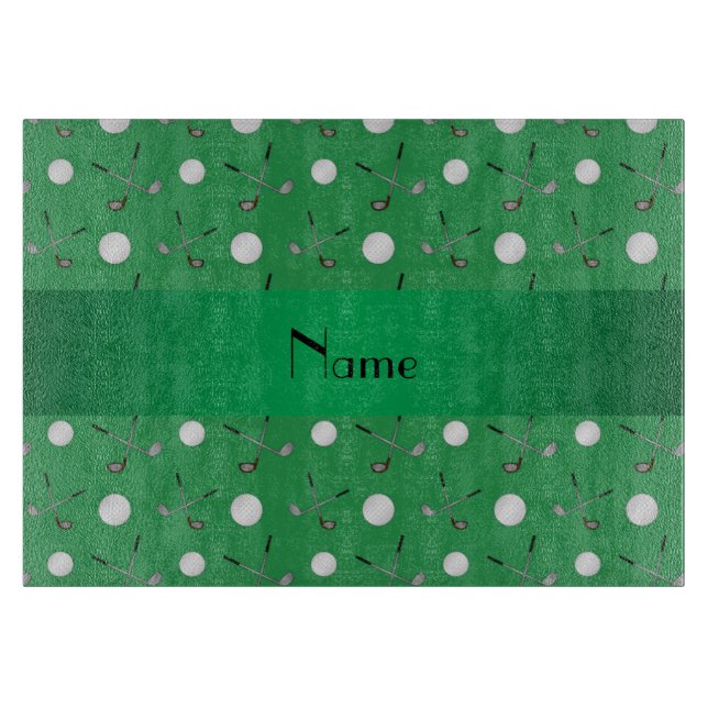 Personalized name green golf balls cutting board (Front)