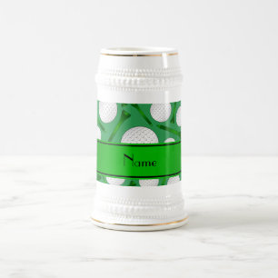Personalized name green golf balls tees beer stein