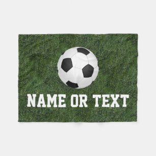 Personalized Name Green Grass Soccer Boys Fleece Blanket