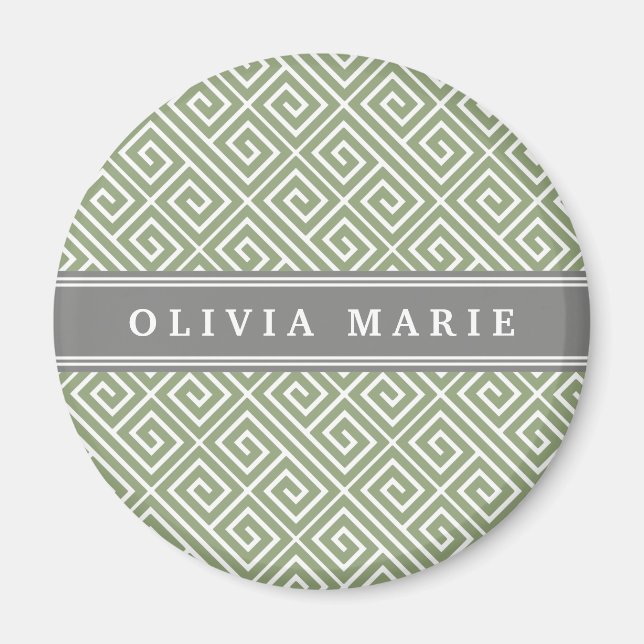 Personalized Name Green Greek Key Pattern Magnet (Front)