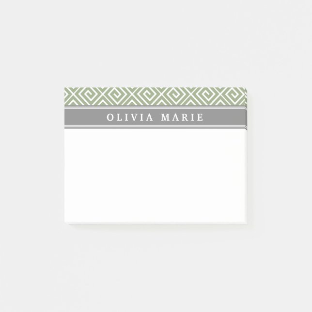Personalized Name Green Greek Key Pattern Post-it Notes (Front)