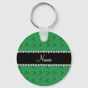 Personalized name green gymnastics pattern keychain