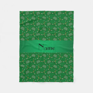 Personalized name green hockey pattern fleece blanket