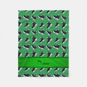 Personalized name green hockey skates fleece blanket