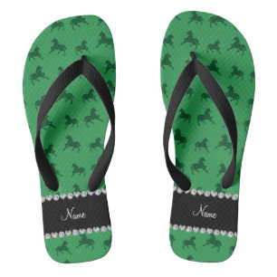 Personalized name green horse pattern flip flops