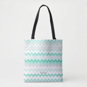 Personalized Name Green Ikat Chevron Pattern Tote Bag