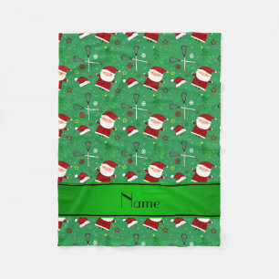 Personalized name green lacrosse christmas pattern fleece blanket
