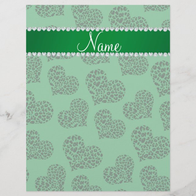 Personalized name green leopard hearts flyer (Front)