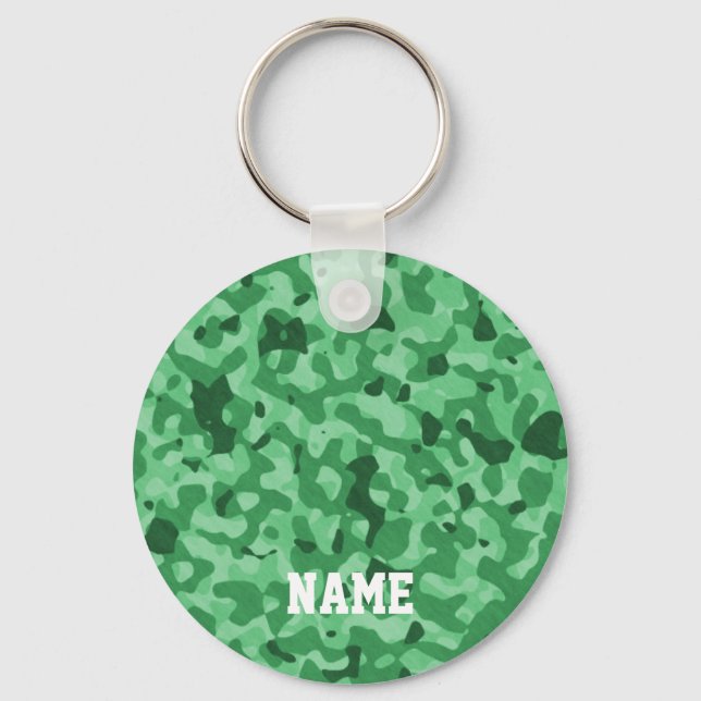 Personalized Name | Green Military Camo Pattern Keychain (Front)