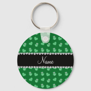 Personalized name green owl hearts keychain