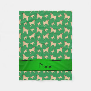 Personalized name green Pug dogs Fleece Blanket