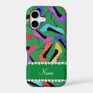 Personalized name green rainbow leopard high heels