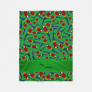 Personalized name green red parrots fleece blanket