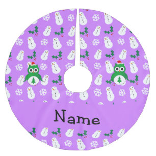 Personalized name green santa owl purple snowmen brushed polyester tree skirt