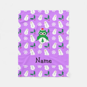 Personalized name green santa owl purple snowmen fleece blanket