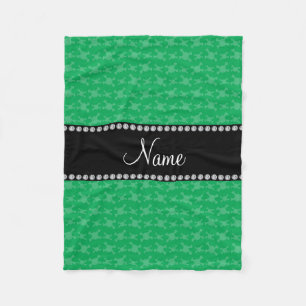 Personalized name green skulls pattern fleece blanket