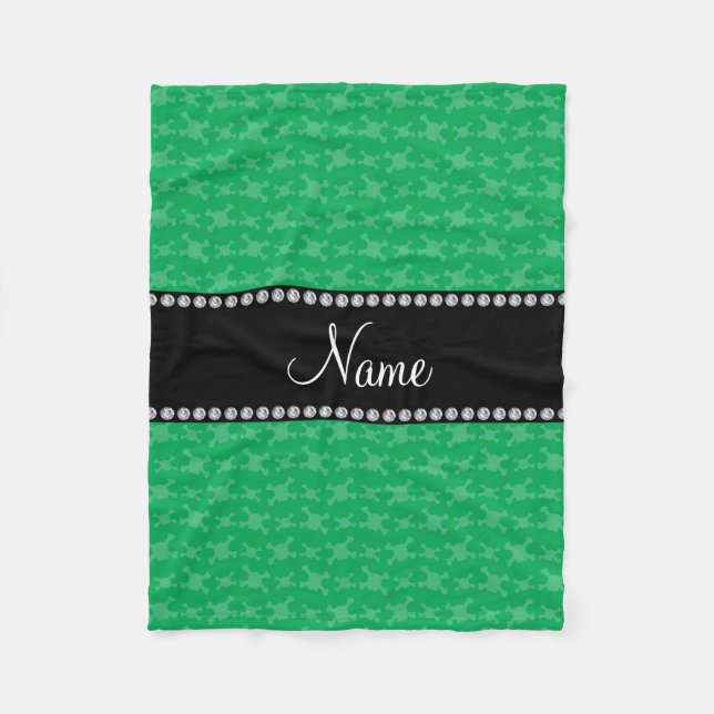Personalized name green skulls pattern fleece blanket (Front)
