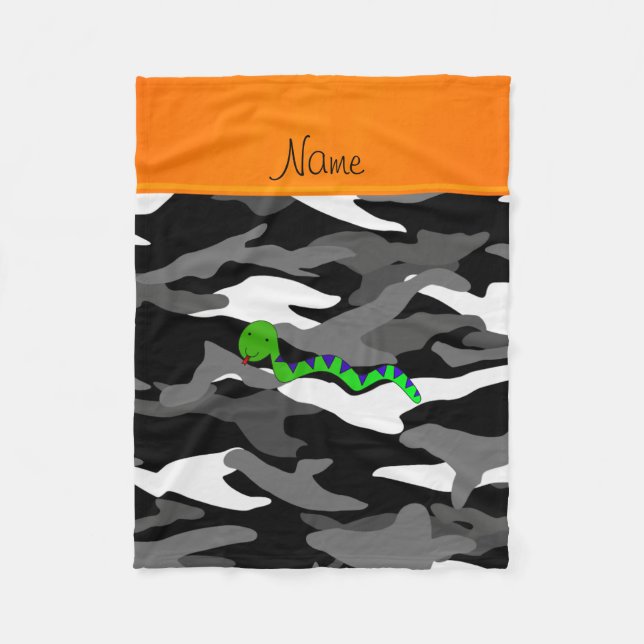 Personalized name green snake black camouflage fleece blanket (Front)