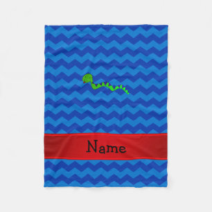 Personalized name green snake blue chevrons fleece blanket