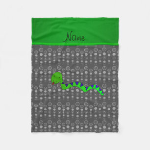 Personalized name green snake grey bubbles fleece blanket