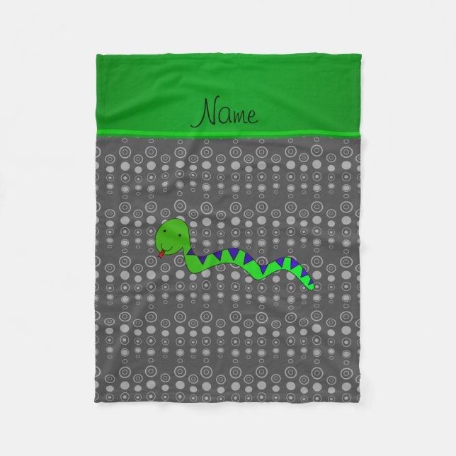 Personalized name green snake grey bubbles fleece blanket (Front)