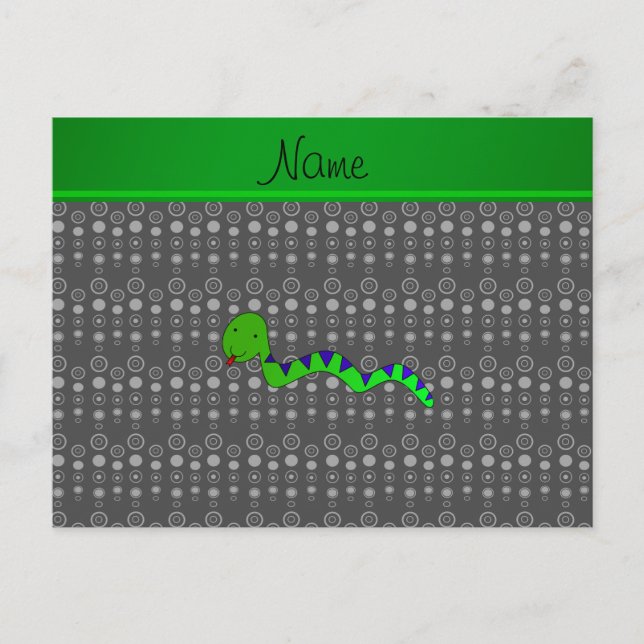 Personalized name green snake grey bubbles postcard (Front)