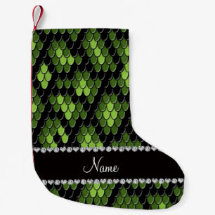 Personalized name green snake skin pattern small christmas stocking