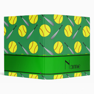 Personalized name green softball pattern binder