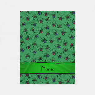 Personalized name green spiders fleece blanket