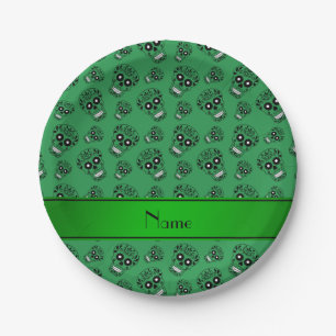 Personalized name green sugar skulls paper plate