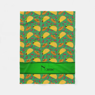 Personalized name green tacos sombreros chilis fleece blanket
