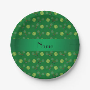 Personalized name green tennis balls paper plate