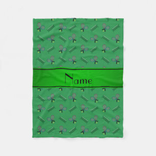 Personalized name green tennis rackets and nets fleece blanket