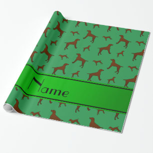 Personalized name green Vizsla dogs Wrapping Paper