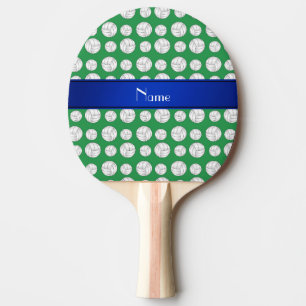 Personalized name green volleyball blue stripe ping pong paddle