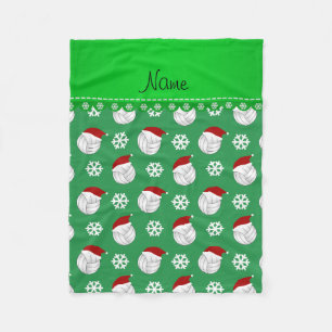 Personalized name green volleyballs santa hats fleece blanket