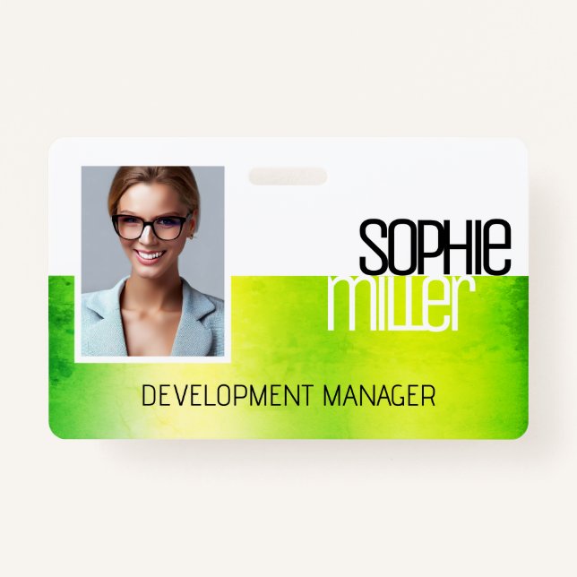 Personalized Name Green Watercolor Ombre Trendy  Badge (Front)