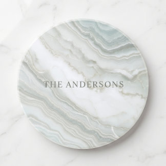 Personalized Name Green White Abstract Marble Coaster