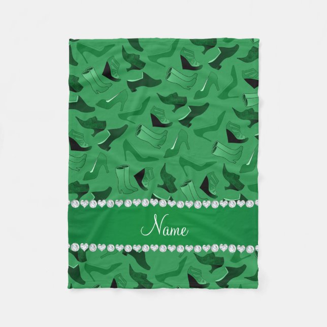 Personalized name green women's shoes pattern fleece blanket (Front)