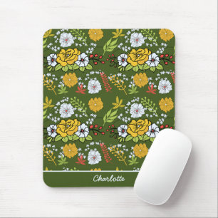 Personalized name greenery floral seamless pattern mouse pad